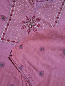 Pink Floral Embroidered Kurti