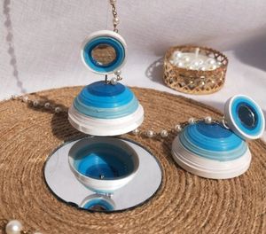 Quilling Blue Shades Mirror Stud Jhumka | Waterproof| Handmade| Lightweight| Glossy |