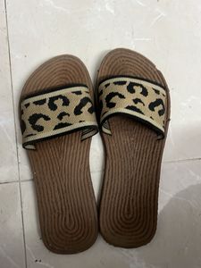 Leopard Print Woven Slides