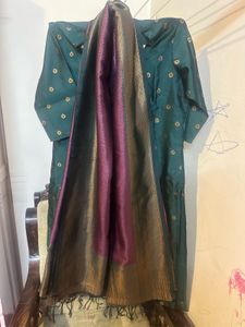 Emerald Green Kurti, Pant &amp; Purple Silk Duppatta