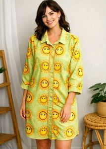 Funky Sun Print Shirt Dress Size-42-44