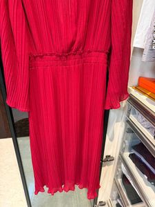 Red Pleated Midi Dress