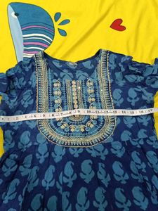 Blue Embroidered Cotton Kurti