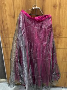 Magenta &amp; Sheer Overlay Skirt &amp; Embroidery Blouse