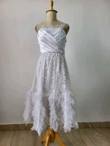 White Lace & Ruffle Midi Dress
