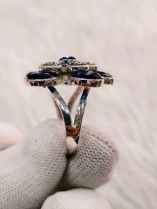Blue Flower Ring 925 Silver Sterling