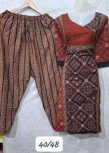 Ajrakh Cotton Kurti And Pant Set