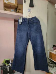 Twilight Blue Raw Hem Wide Leg Jeans