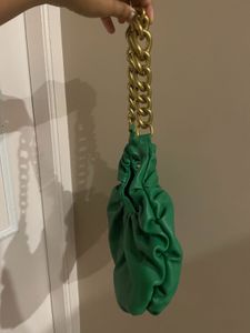 ZARA Green Hobo Bag With Metal Chain