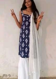 Navy &amp; White Kurta Sharara Set