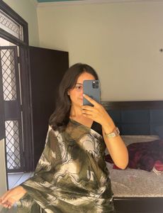 Elegant Olive Green Printed Saree