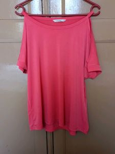 Coral Cold Shoulder Top