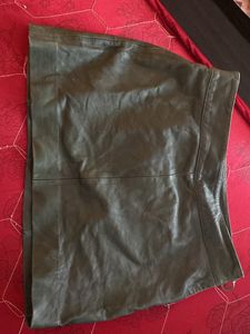 Dark Green Leather Mini Skirt