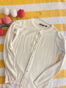 white Button-Down Cardigan