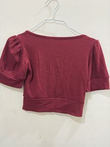 Maroon Ribbed Crop Top