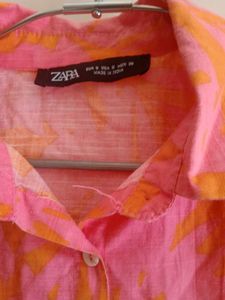 Zara Pink Floral Linen Top
