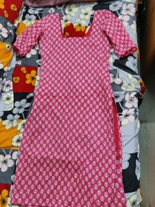 Square Neck Pink Ethnic Kurti