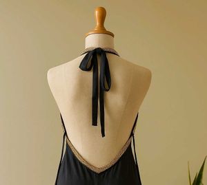 Black Halter Dress with Gold Detail