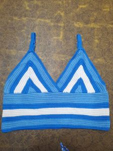 Blue Crochet Knitted Crop Top
