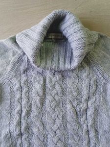 Gray Cable Knit Turtleneck Sweater