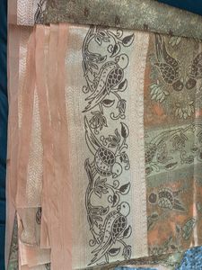 Peach Orange Silk Saree