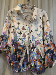 Butterfly Print Button-Down Shirt