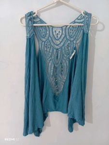 Blue Crochet Back Top