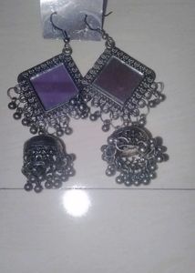 Oxidized Silver Tone Jhumka Earrings