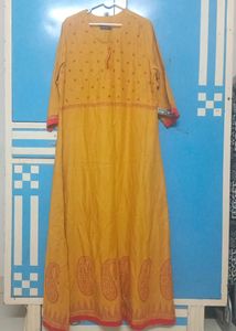 Mustard Red Color Long A Line Kurti