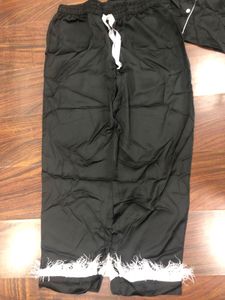 Silky Black Feather Trim Pajama Set