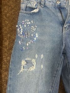 Ripped &amp; Bejeweled Denim Jeans
