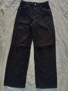 h&amp;m Ripped Black Wide Leg Jeans