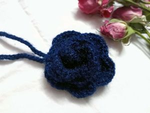 Hand-Crocheted Deep Blue Floral Keychain
