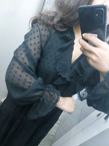 Black Ruffle Detail Mini Dress