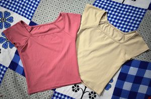 Set Of Cute Ribbed Crop Tops