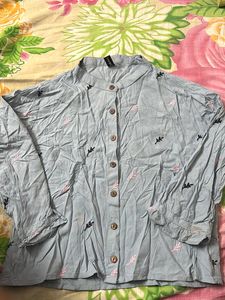 Cute Blue Leaf Print Top