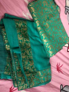 New Brocade  Border Saree With Unstitched Blouse