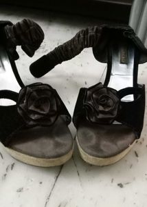 Brown And Black Flats Sandals