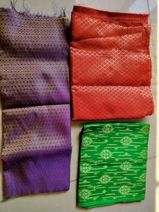 Two Pattu Blouses And A Cotton Blouse Material
