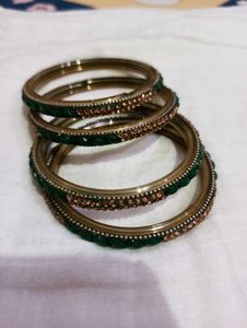 Emerald &amp; Rhinestone Bangle Set