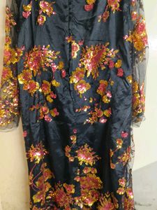 Black Neted Flower Sequins Kurta