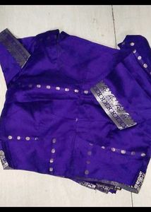 Elegant Purple Saree with Gold Border and stiched