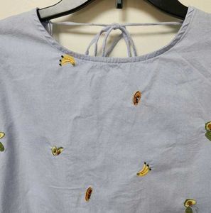 ZARA Banana Avocado Embroidery Top