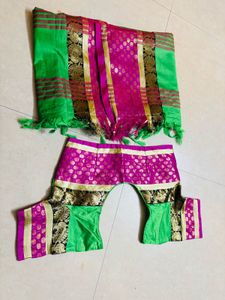 Green &amp; Pink Saree with Blouse
