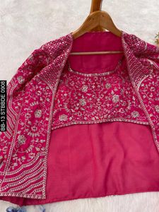 Chinon Silk Plazo+ Blouse With Overlay Jacket