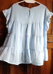 Light Blue Ruffle Sleeve Tiered Top