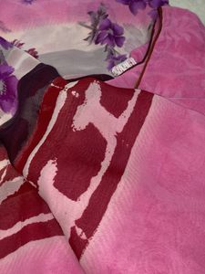 garden print pink saree