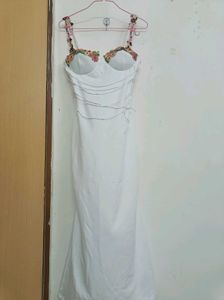 White Floral Neckline Maxi Dress