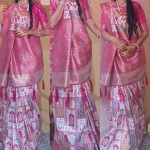Elegant White Pink Saree with Embellished Borde
