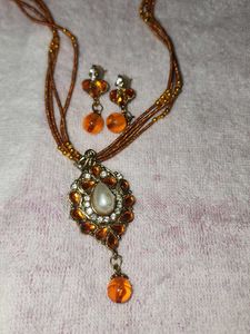 Orange &amp; Pearl Beaded Necklace